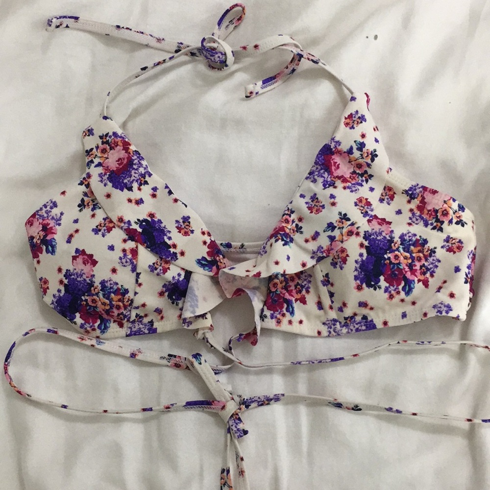 Wrap around off white floral bikini top